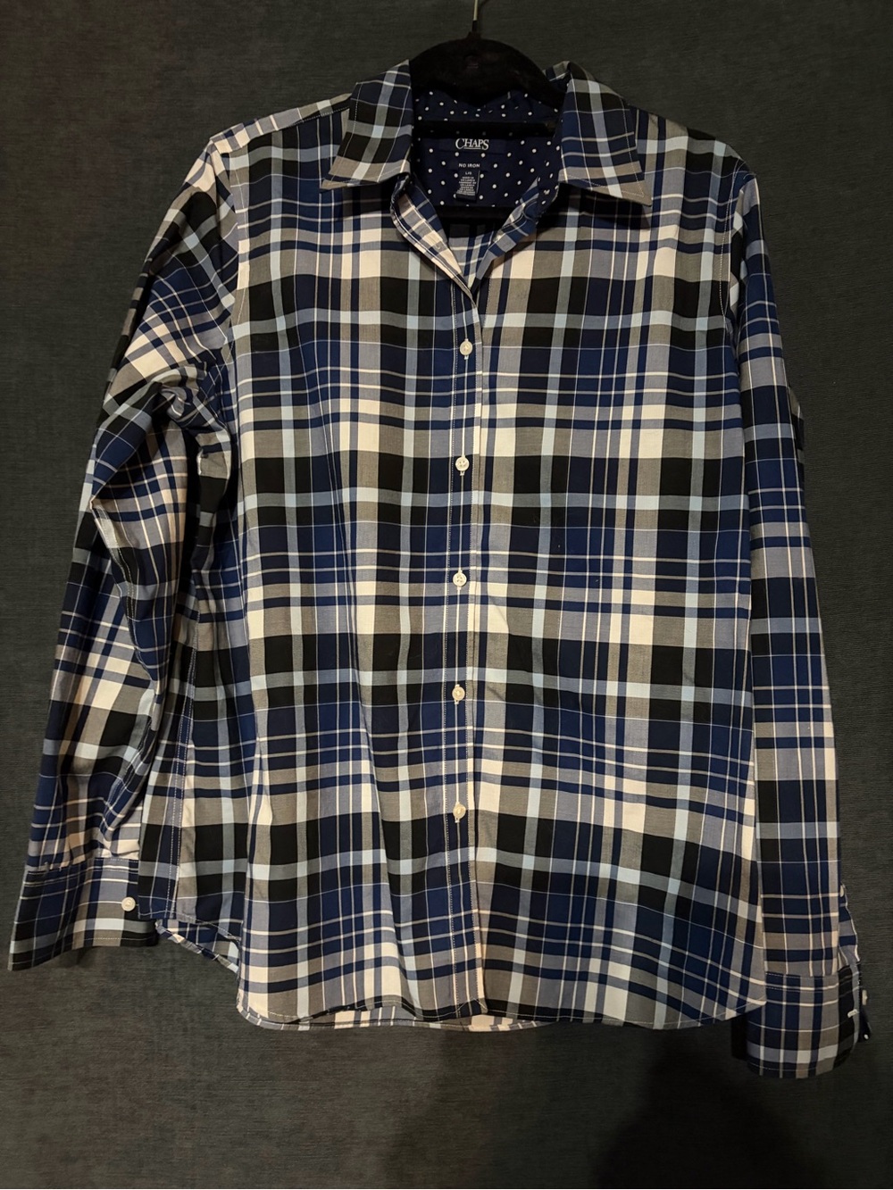 Chaps Blue, White and Black Plaid Button-Down Shirt